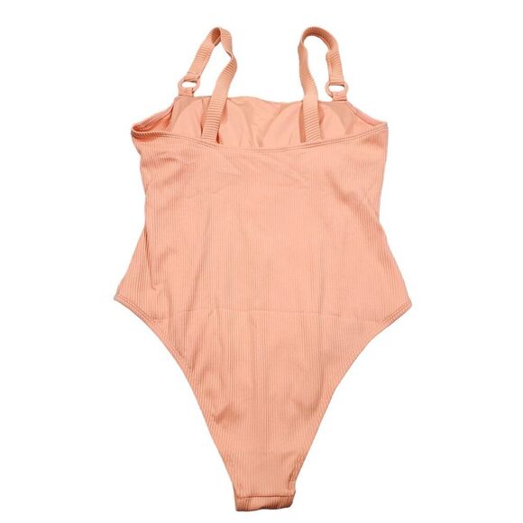 Cupshe Brenna Ribbed O-Ring Square Neck One Piece Swimsuit Orange Pink Large - Picture 2 of 6